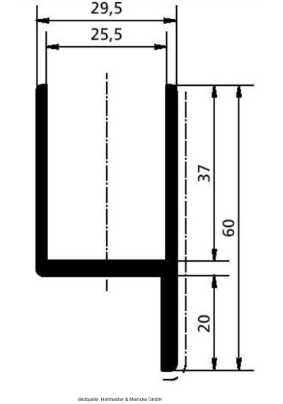 Bordwandprofil / Einfassprofil mit Anschlag 20 mm blank Länge: 400 mm